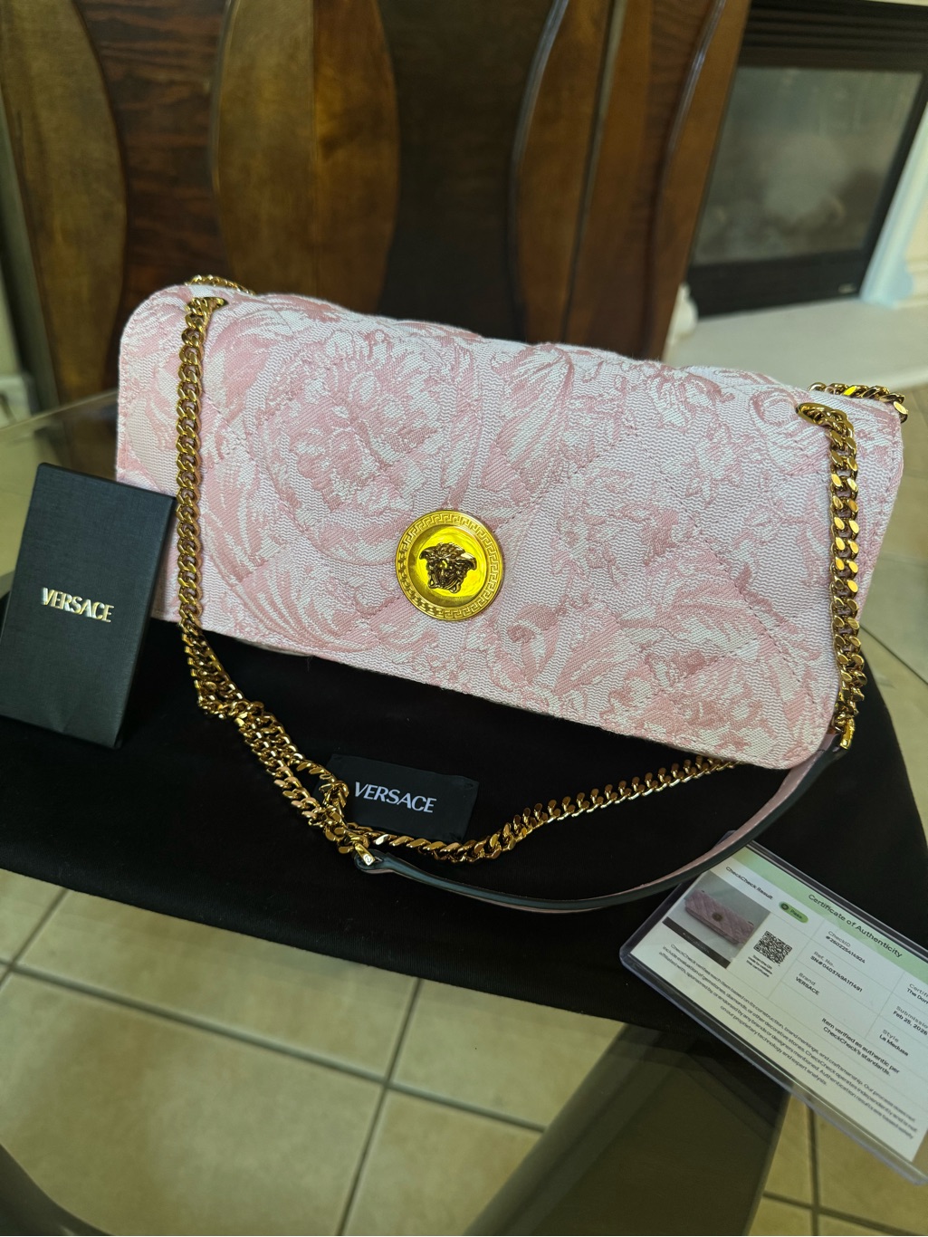 Versace Pink Quilted Jacquard Shoulder Bag